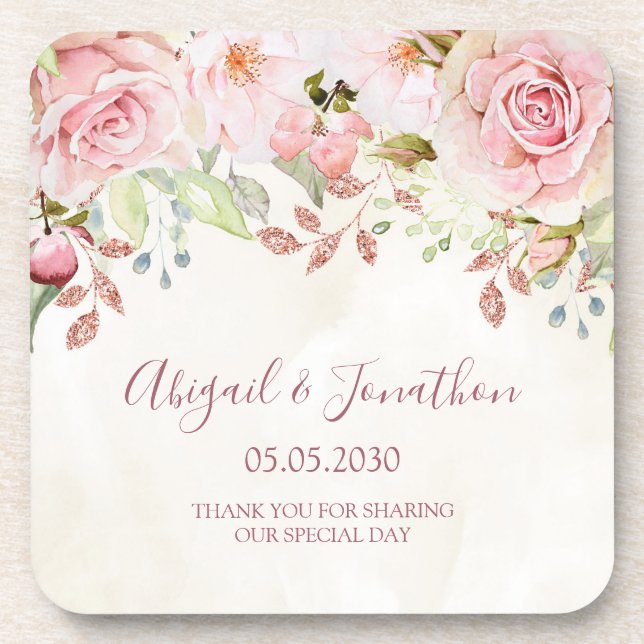 Posavasos Vintage Pink Floral Spring Wedding (Frente)