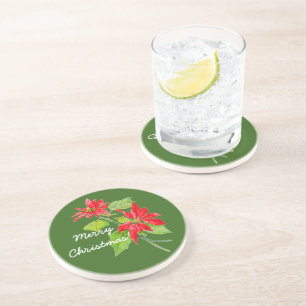Posavasos Vintage Poinsettia Merry Christmas