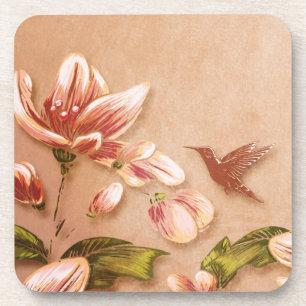 Posavasos Vintage rosado de las azaleas floral en el boda de