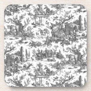 Posavasos Vintage Rustic Farm French Toile-Black & White