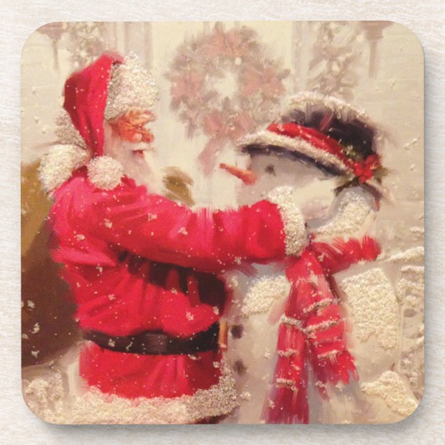 Posavasos Vintage Santa Claus Navidades Snowman (Frente)