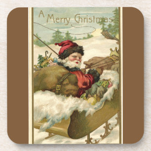 Posavasos Vintage Santa con Sleigh Brown