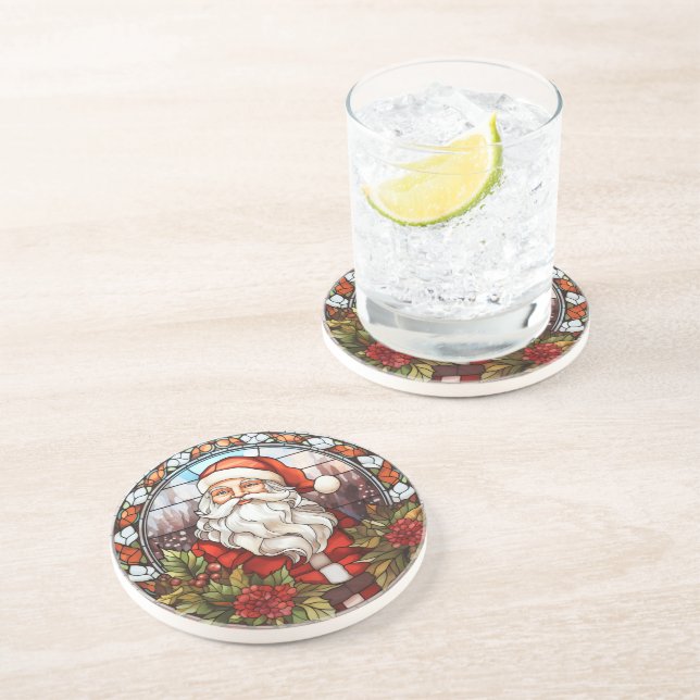 Posavasos Vintage Santa Poinsettia Sed Glass Holiday (Lado)