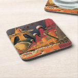 Posavasos Vintage Science Fiction Futuristic City Flying Car<br><div class="desc">Vintage illustration travel and transportation science fiction image featuring a classic comic book retro sci fi urban setting with a city of the future. The architectural buildings are shaped like cones and vehicles are flying in the sky like birds while crowds of people are moving through the metropolis.</div>