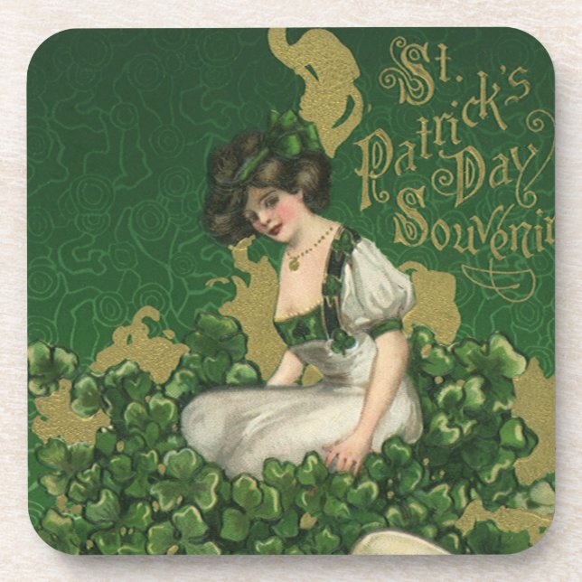 Posavasos Vintage St. Patrick's Day Souvenir, Irish Lass (Frente)