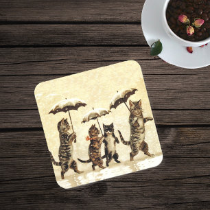 Posavasos Vintage Strin Cats Umbrellas Nieve bailando