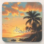 Posavasos Vintage Style Hawaiian Travel Coast Sea Sunset<br><div class="desc">Hula Girl - Carnival - Aloha Honolulu Caribbean Travel Artworks - Vintage Hawaiian Advertisement</div>