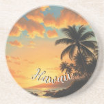 Posavasos Vintage Style Hawaiian Travel Coast Sea Sunset<br><div class="desc">Hula Girl - Carnival - Aloha Honolulu Caribbean Travel Artworks - Vintage Hawaiian Advertisement</div>
