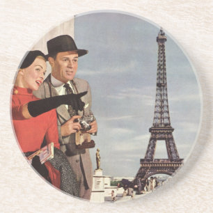 Posavasos Vintage Tourists Traveling in Paris Eiffel Tower