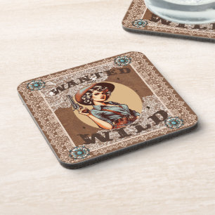 Posavasos Vintage Western Wanted and Wild Cowgirl