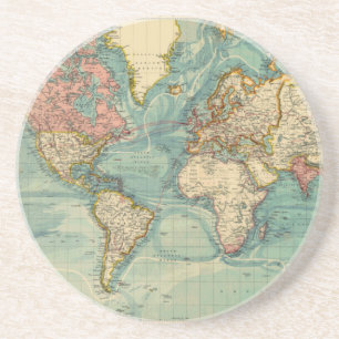 Posavasos Vintage World Map Lithograph Elegant