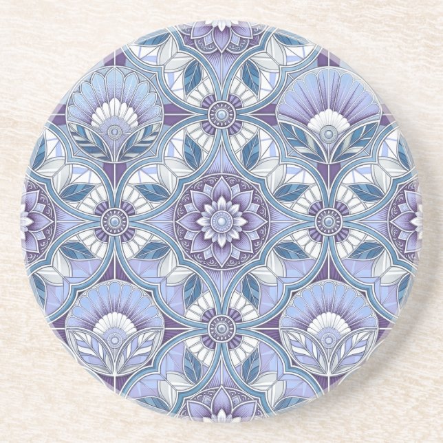 Posavasos Violeta, Lavanda, Lila, Azul y Arte Deco Blanco (Frente)