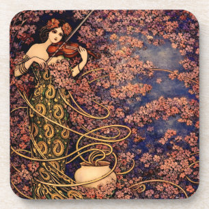 Posavasos Violinista Art Nouveau entre flores – Floral Vinta