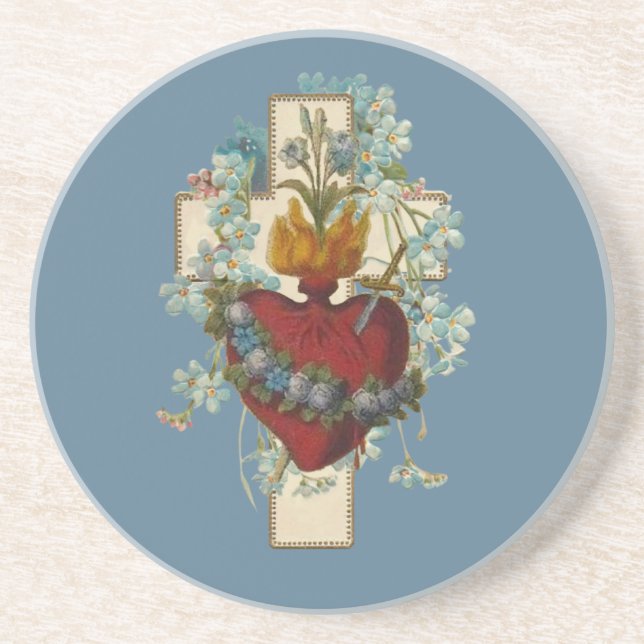 Posavasos Virgen cruzada María Inmaculado Corazón Religioso (Frente)