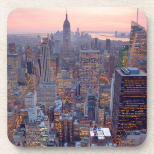 Posavasos Vista amplia de Manhattan en la puesta del sol