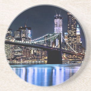 Posavasos Vista de la reflexión del puente de Brooklyn de