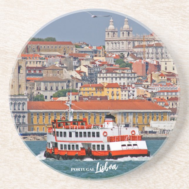 Posavasos Vista de Lisboa con el antiguo ferry en el río Taj (Frente)