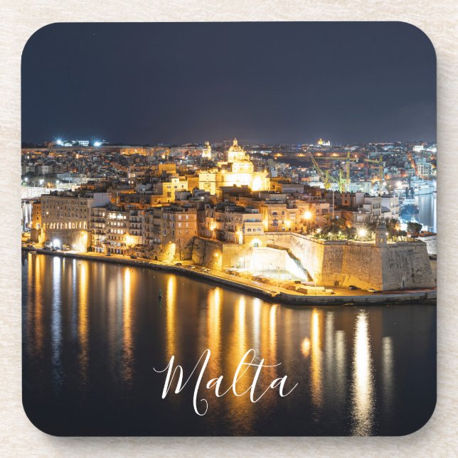 Posavasos Vista de tres ciudades de Malta por la noche (Frente)