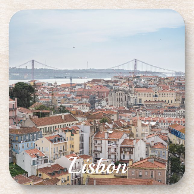 Posavasos Vista del casco antiguo de Lisboa y el puente del  (Frente)