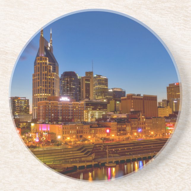 Posavasos Vista del horizonte de la ciudad al anochecer (Frente)