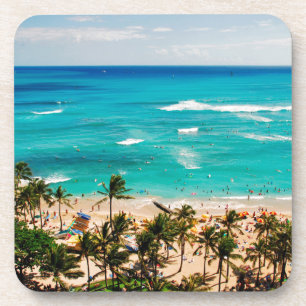 Posavasos Vista elevada de la escena de la playa de Waikiki,
