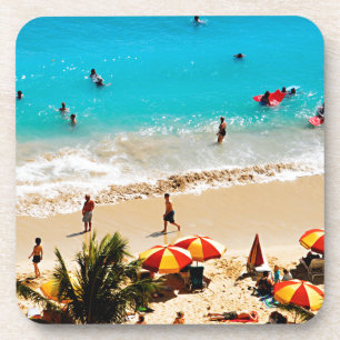 Posavasos Vista elevada de la escena de la playa de Waikiki,