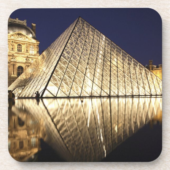 Posavasos Vista nocturna de la pirámide de cristal de Musee  (Frente)