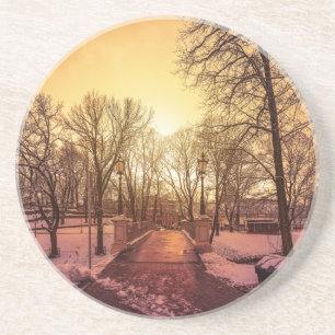 Posavasos Vista panorámica del parque de nieve durante la pu