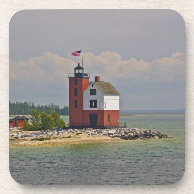 Posavasos Vistas a la estación Round Island Light. (Frente)