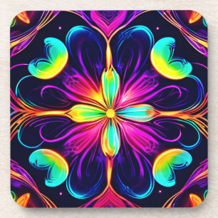 Posavasos Vivid Neon Floral Mandala Art