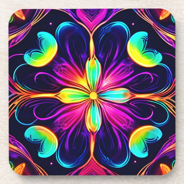 Posavasos Vivid Neon Floral Mandala Art (Frente)
