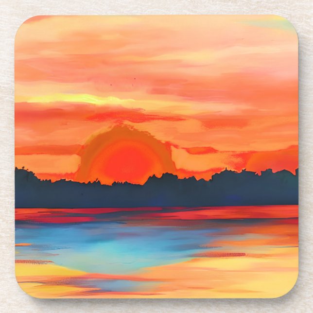 Posavasos Vivid Ocean Sunset en Fiery Naranja (Frente)