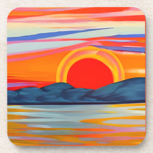 Posavasos Vivid Ocean Sunset Over Mountains