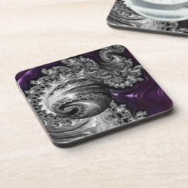 Posavasos Vórtex fractal plateado y púrpura