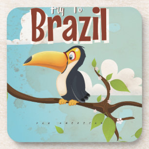 Posavasos Vuela a Brasil vintage Póster de vacaciones