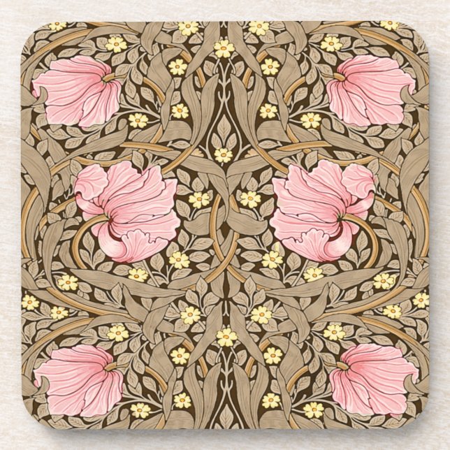 Posavasos W Morris Pimpernel Pattern en rosa y sepia (Frente)