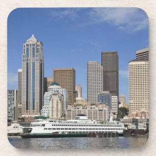 Posavasos WA, Seattle, horizonte de Seattle con ferry