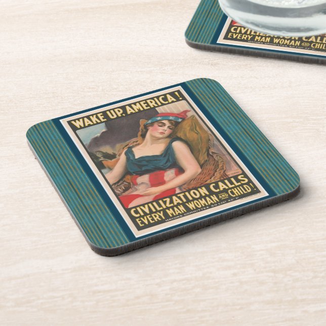 Posavasos Wake Up America Poster Hard Plastic Coaster (Lado Izquierdo)