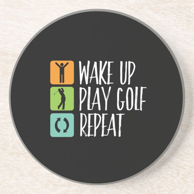 Posavasos Wake Up Play Golf Repetir el divertido golf y golf (Frente)