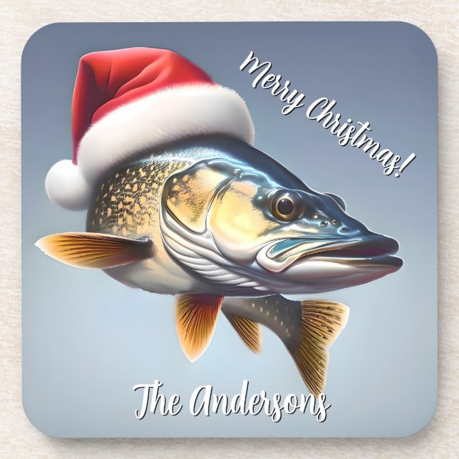 Posavasos Walleye usando Navidades de Santa Hat (Frente)