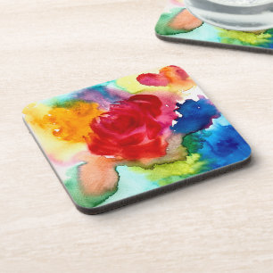 Posavasos Watercolor bello arte abstracto de rosa