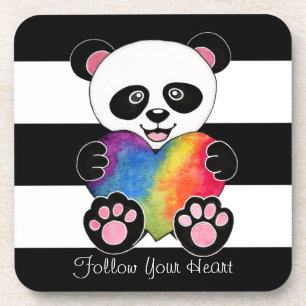 Posavasos Watercolor Cute Panda Con Corazón Arcoiris