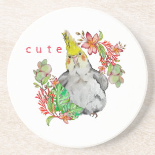 Posavasos Watercolor drawing of a funny Corella parrot Baby 