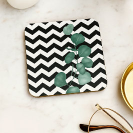 Posavasos Watercolor Eucalyptus Black White Chevron