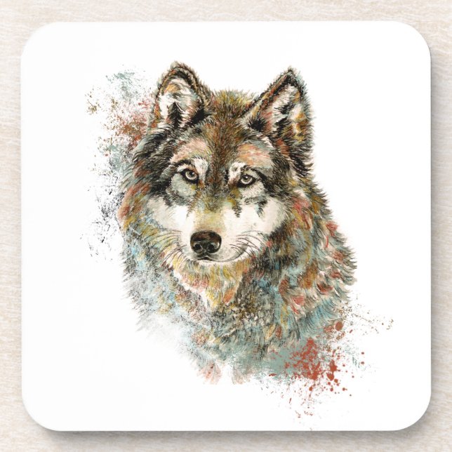 Posavasos Watercolor Gray Wolf Wildlife Animal Nature Art (Frente)