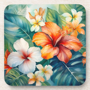 Posavasos Watercolor Jardín Hawaiano Tropical Hibiscus