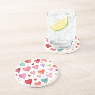 Posavasos Watercolor Moderno Rojo Pink Blue Heart Pattern