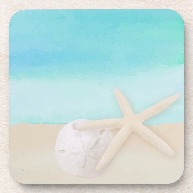 Posavasos Watercolor Ocean Starfish and Sand Dollar Coaster (Frente)