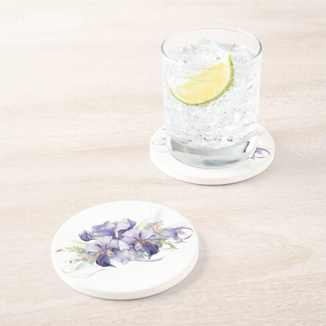 Posavasos Watercolor Purple Iris Bouquet (Lado)