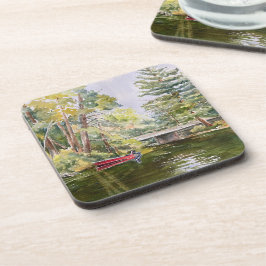 Posavasos Watercolor Red Bot Mountain Lake Plastic Coasters